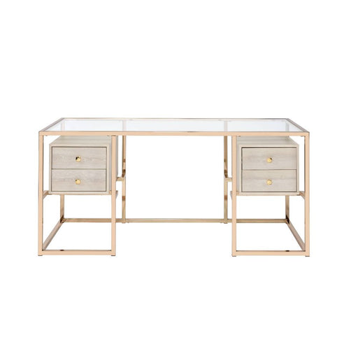 Huyana - Desk - Clear Glass & Gold Unique Piece Furniture