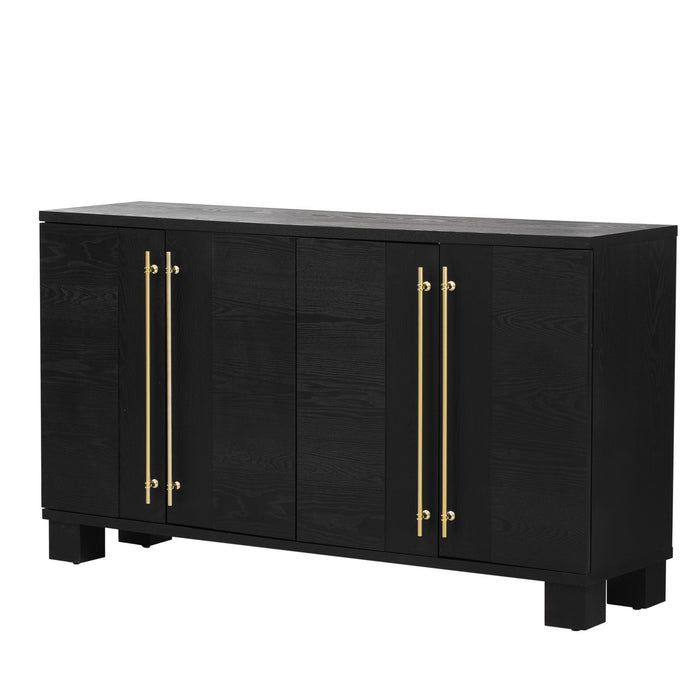 Trexm Wood Traditional Style Sideboard With Adjustable Shelves And Gold Handles For Kitchen, Dining Room And Living Room (Black)