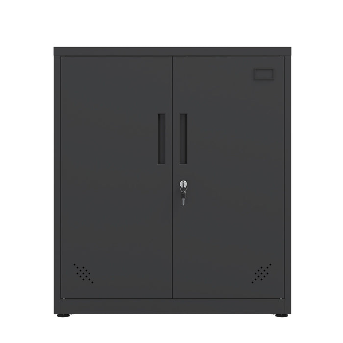 Metal Storage Cabinet With 2 Doors And 2 Adjustable Shelves, Steel Lockable Garage Storage Cabinet, Tall Metal File Cabinet For Home Office School Gym, Black