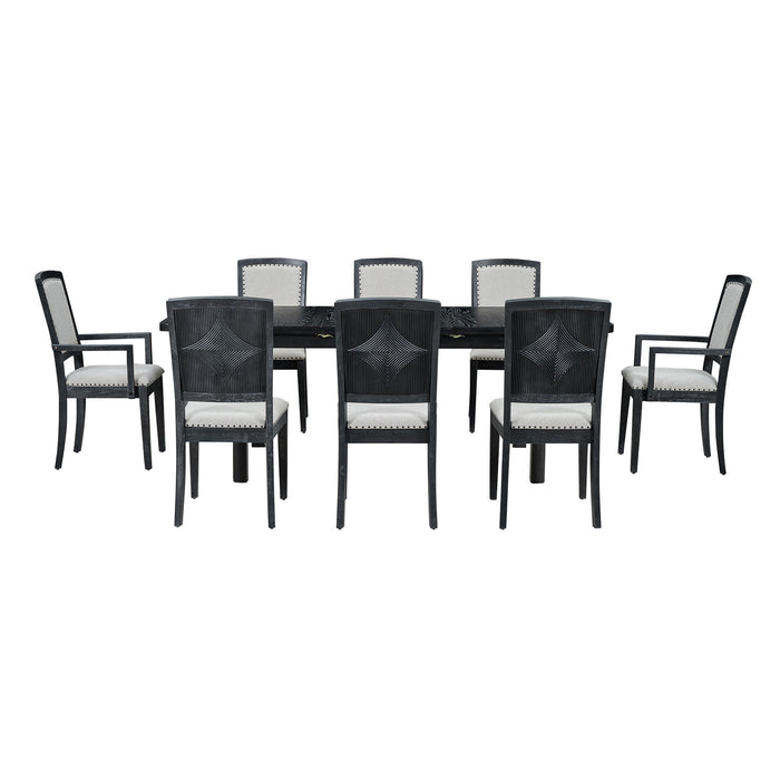 Topmax Rustic Extendable 84Inch Dining Table Set With Removable Leaf, 6 Upholstered Armless Dining Chairs And 2 Padded Arm Chairs, 9 Pieces, Black