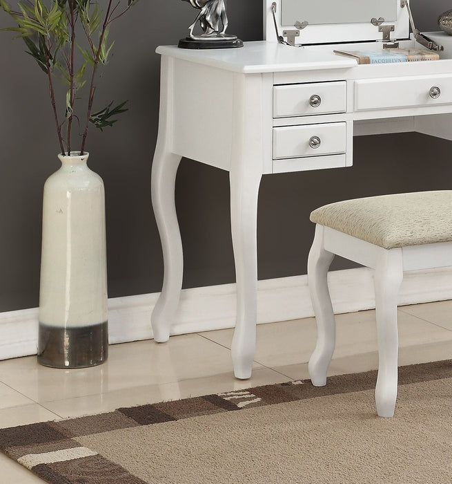 Classic 1 Piece Vanity Set Stool White Color Drawers Open-Up Mirror Bedroom Furniture Unique Legs Cushion Seat Stool Vanity