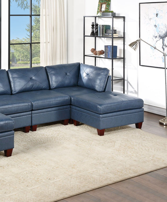 Genuine Leather Ink Blue Tufted 6 Pieces Sectional Set 2 Corner Wedge 2 Armless Chair 2 Ottomans Living Room Furniture Sofa Couch