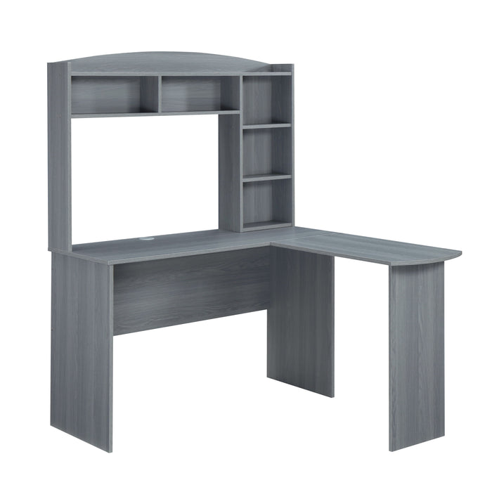 Techni Mobili Modern Shaped Desk With Hutch, Gray