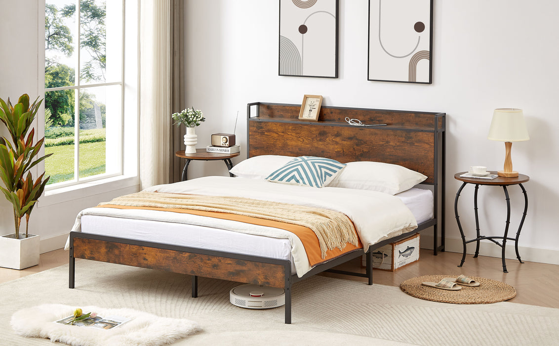 Bed Frame With Charging Station Queen Size
