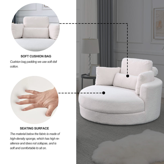 Welike Swivel Accent Barrel Modern Sofa Lounge Club Big Round Chair With Storage Ottoman With Pillows 2 Pieces - White Teddy