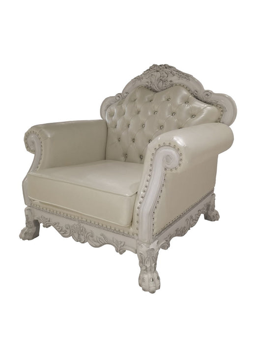 Acme Dresden Chair With 2 Pillows, Synthetic Leather & Bone White Finish