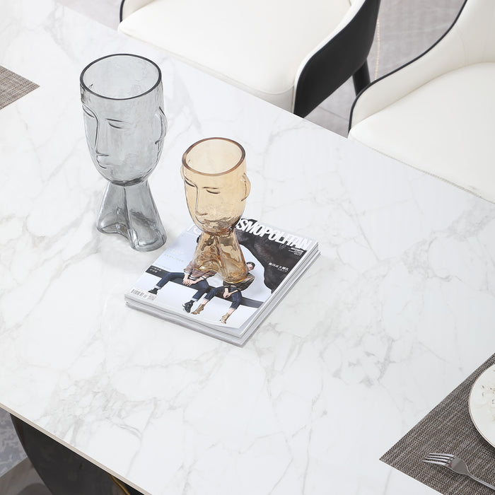 Stone Diningtable With Carrara White Color And Striped Pedestal Base