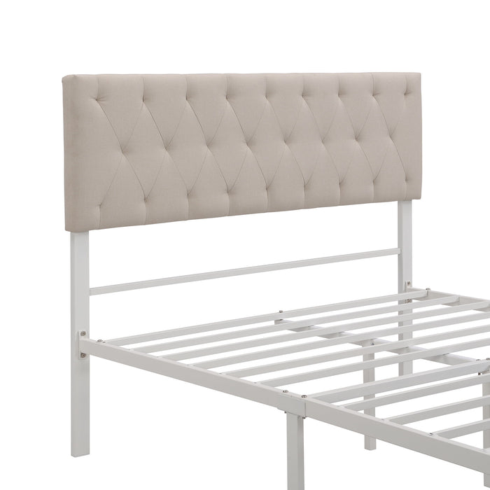Full Size Storage Bed Metal Platform Bed With A Big Drawer Beige