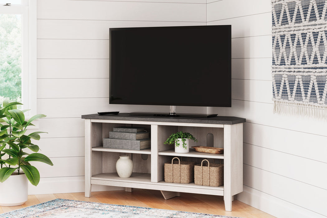 Dorrinson - Two-tone - Small Corner TV Stand Unique Piece Furniture