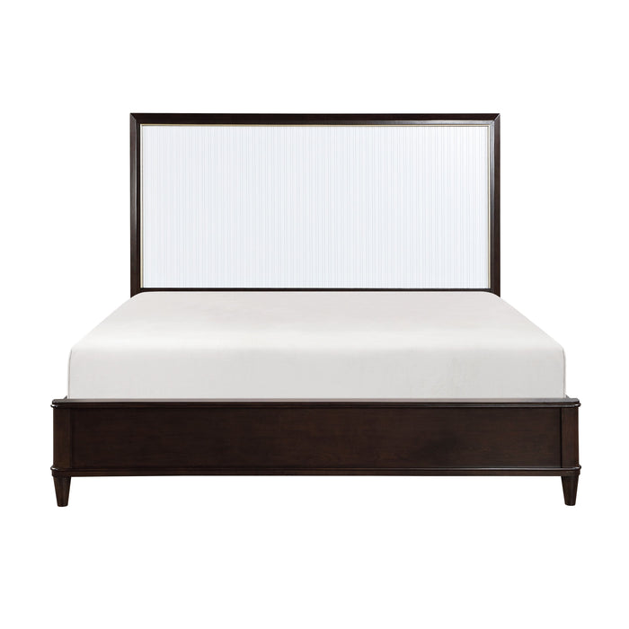 Contemporary Design White And Cherry Finish Queen Bed 1 Piece Panel Headboard Gold Trim Wooden Modern Bedroom Furniture