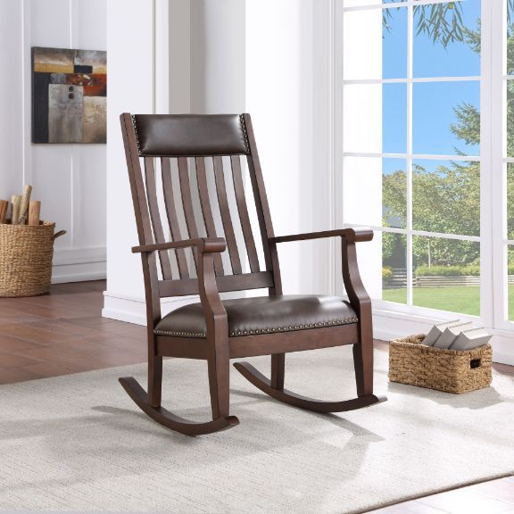 Raina - Rocking Chair - Brown PU & Walnut Finish Unique Piece Furniture