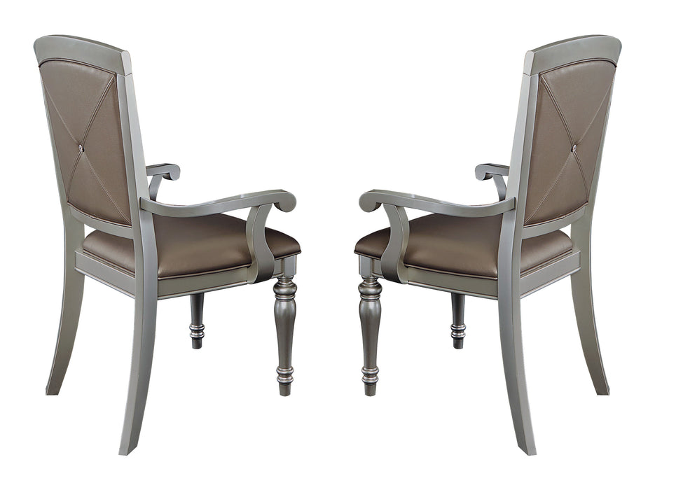 Glamorous Crystal Button-Tufted (Set of 2) Arm Chairs Silver Finish Upholstered Seat Back Modern Dining Furniture