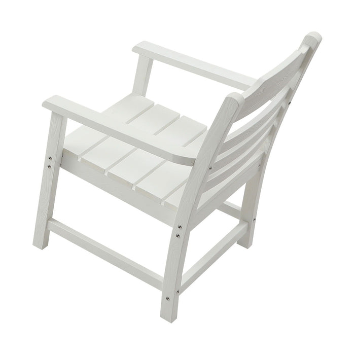 Patio Dining Chair With Armset (Set of 2), Pure White With Imitation Wood Grain Wexture, Hips Material