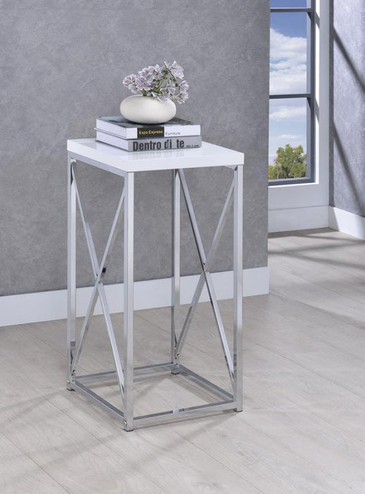 Edmund - Accent Table With X-Cross - Glossy White And Chrome Unique Piece Furniture