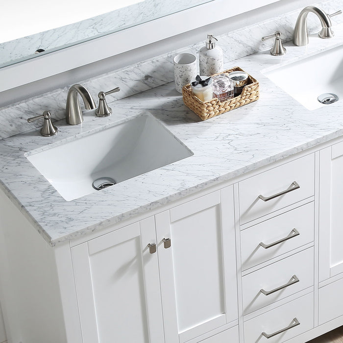 Bathroom Vanity Set 60" Double Sink, Carrara White Marble Countertop Without Mirror