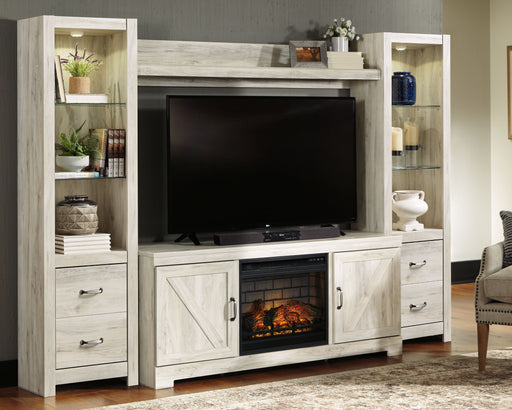 Bellaby - Whitewash - Entertainment Center - TV Stand With Faux Firebrick Fireplace Insert Unique Piece Furniture