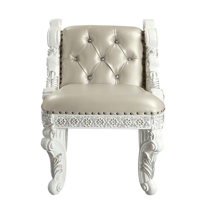 Vanaheim - Vanity Stool - Beige PU & Antique White Finish Unique Piece Furniture