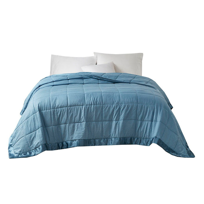 Oversized Down Alternative Blanket With Satin Trim, Slate Blue