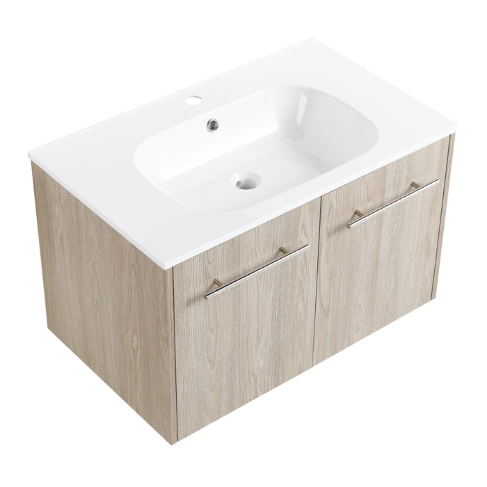 Wall Mounted Bathroom Vanity Wooden - White Oak