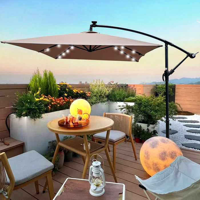 Rectangle 2X3M Outdoor Patio Umbrella Solar Powered LED Lighted Sun Shade Market Waterproof 8 Ribs Umbrella With Crank And Cross Base For Garden Deck Backyard Pool Shade Outside Deck Swimming Pool - Mushroom