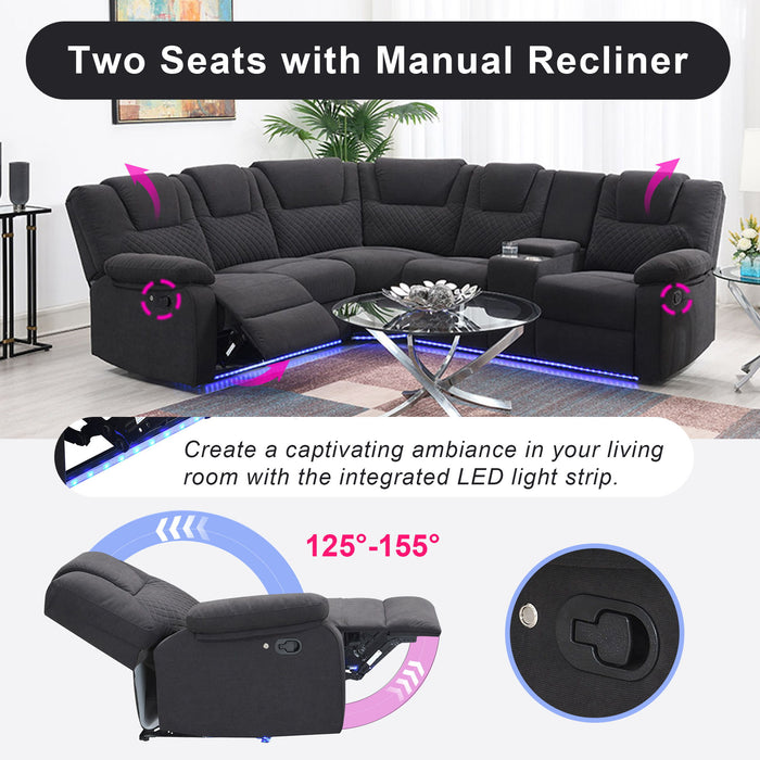Home Theater Seating Modern Manual Recliner Sofa Chairs With Storage Box And Two Cup Holders For Living Room, Black