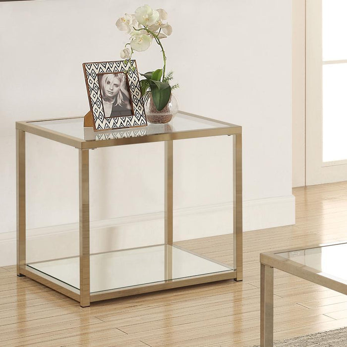 Cora - End Table With Mirror Shelf - Chocolate Chrome Unique Piece Furniture