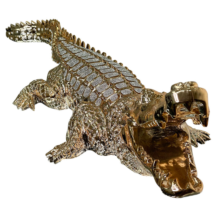 Ambrose Diamond Encrusted Gold Plated Crocodile (25" X 9"W X 7. 5"H)