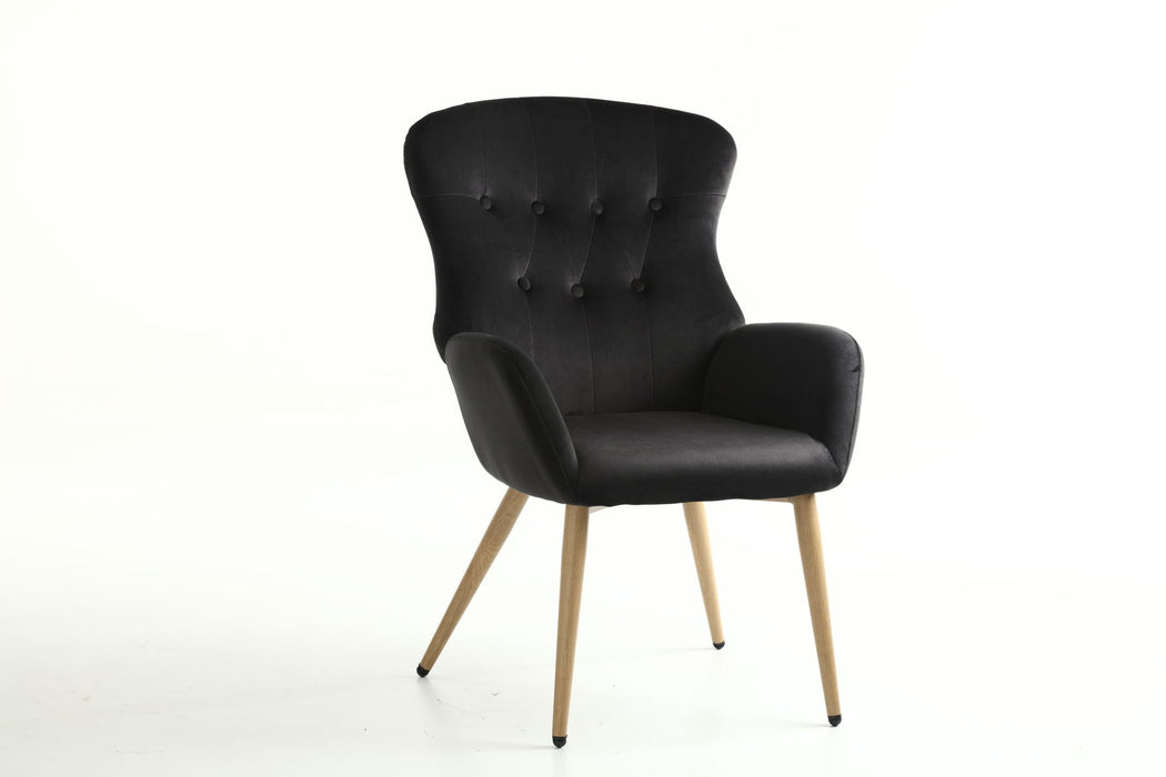 Hengming Accent Chair Modern Tufted Button Wingback Vanity Chair With Arms Upholstered Tall Back - Black
