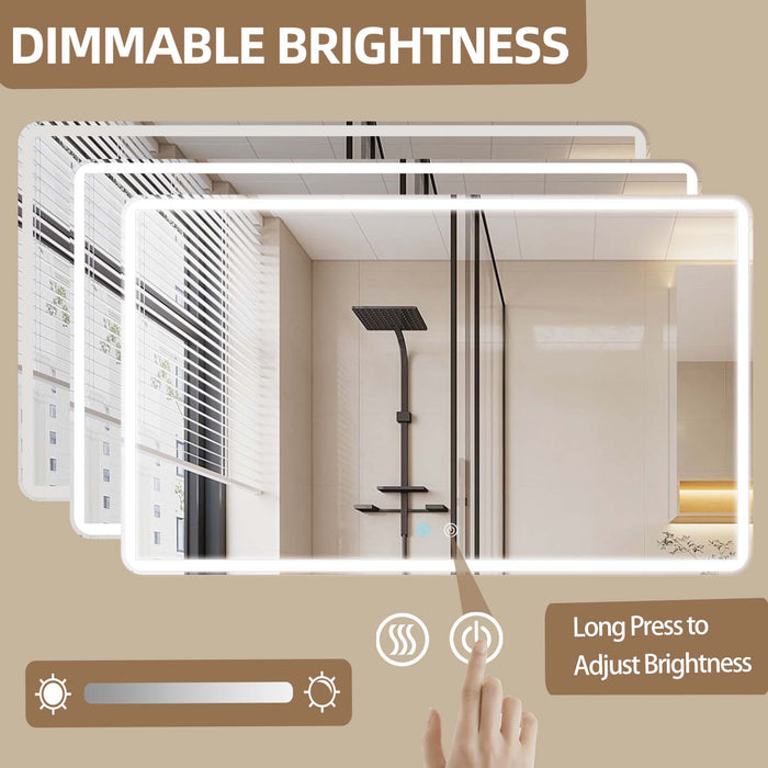 60 X 36 Led Mirror For Bathroom, Led Vanity Mirror, Adjustable 3 Color, Dimmable Vanity Mirror With Lights, Anti-Fog, Touch Control Wall Mounted Bathroom Mirror, Vertical