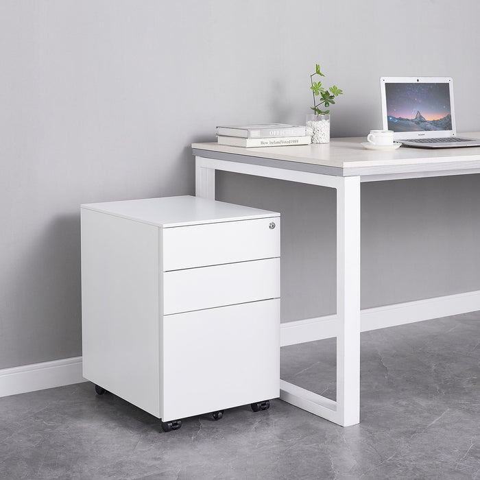 3 Drawer Mobile File Cabinet With Lock Steel File Cabinet For Legal / Letter / A4 / F4 Size, Fully AssembLED Include Wheels, Home / Office Design - White