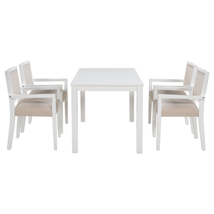 Top max Wood 5 Piece Dining Table Set With 4 Arm Upholstered Dining Chairs, Beige