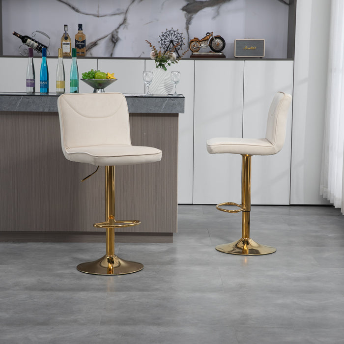 Coolmore Bar Stools, Back And Footrest Counter Height Dining Chairs (Set of 2) - Ivory / Gold