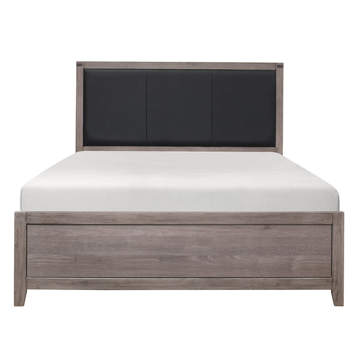 Brownish Gray Finish 1 Piece Queen Bed Black Faux Leather Upholstered Headboard Casual Style Bedroom Furniture