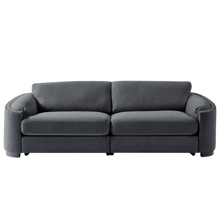 U_Style Stylish Sofa With Semilunar Arm, Rivet Detailing, And Solid Frame