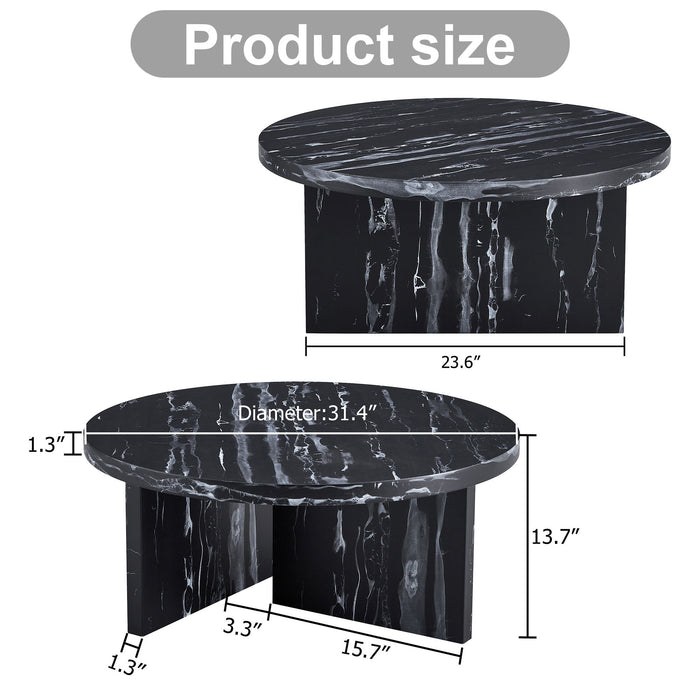 Black MDF Material Circular Coffee Table With Texture, Black Middle Table, Modern Tea Table, Suitable For Small Spaces, Living Room