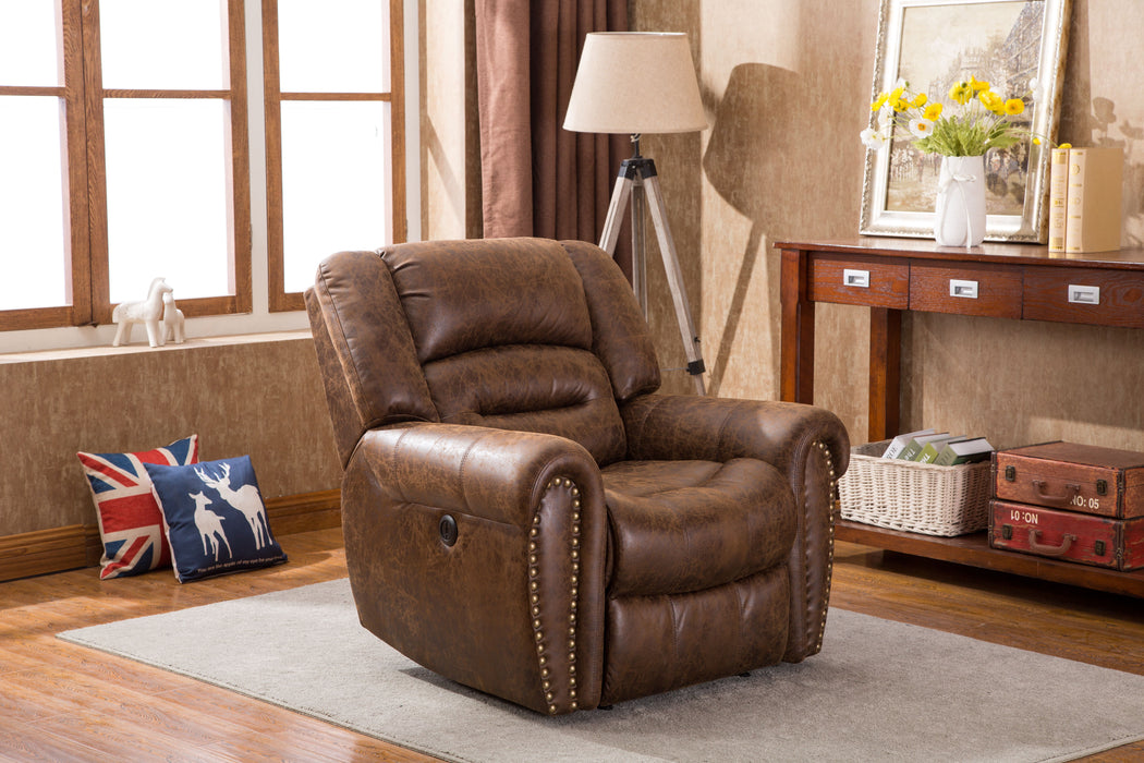 Electric Recliner Chair With Breathable Bonded Leather, Classic Single Sofa Home Theater Recliner Seating With Usb Port (Nut Brown)