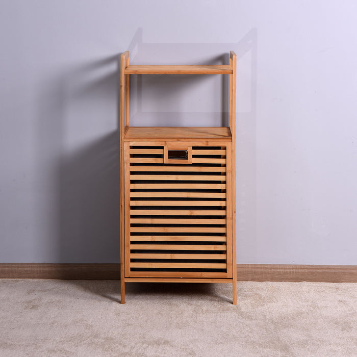 Bathroom Laundry Basket Bamboo Storage Basket With 2-Tier Shelf 17.32" x 13" x 37.8"