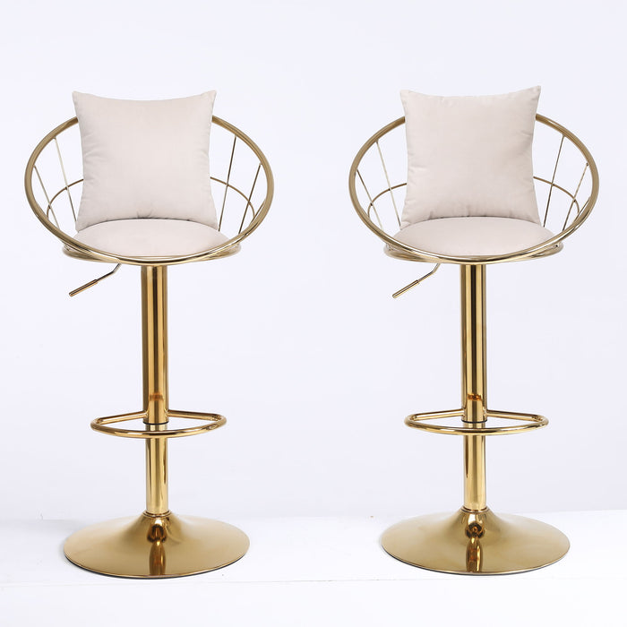 Off - White Velvet Bar Chair, Pure Gold Plated, Unique Design, 360 Degree Rotation, Adjustable Height, suitable For Dinning Room And Bar, (Set of 2)