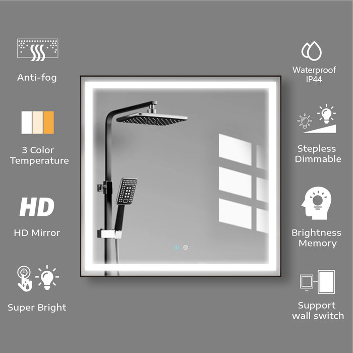 36 X 36 Led Mirror For Bathroom, Led Vanity Mirror, Adjustable 3 Color, Dimmable Vanity Mirror With Lights, Anti-Fog, Touch Control Wall Mounted Bathroom Mirror, Vertical