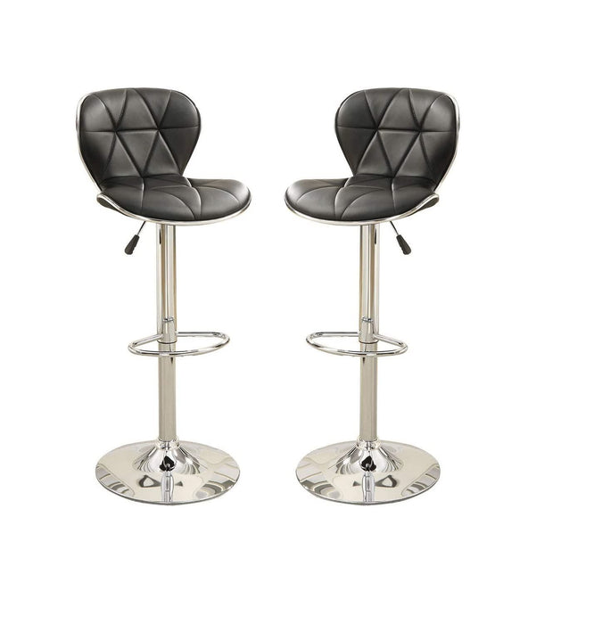 Black Faux Leather Stool Counter Height Chairs (Set of 2) Adjustable Height Kitchen Island Stools Gas Lift Chrome Base.