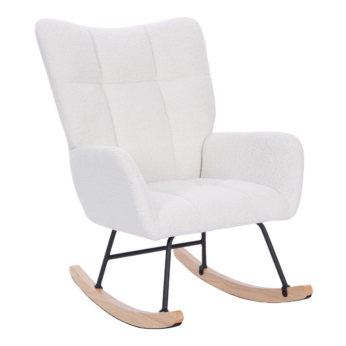 Teddy Upholstered Nursery Rocking Chair For Living Room Bedroom - White Teddy