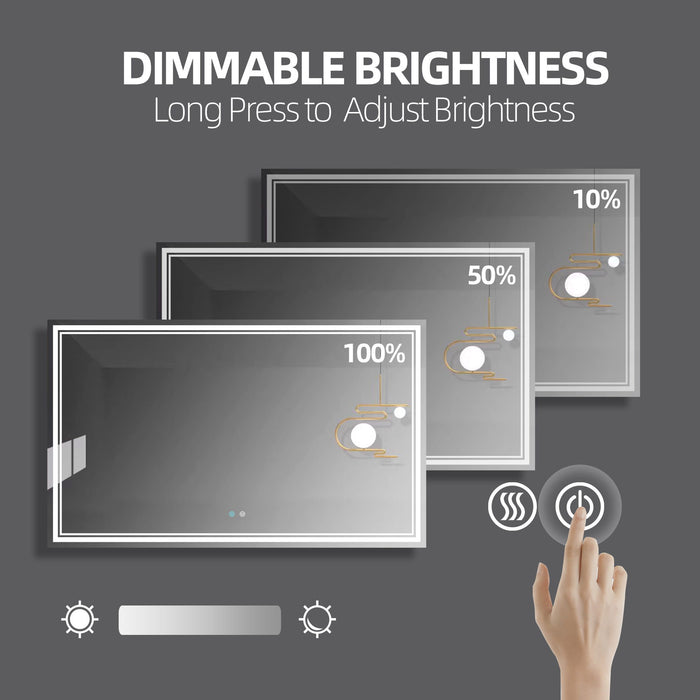 60 X 36 Led Mirror For Bathroom, Led Vanity Mirror, Adjustable 3 Color, Dimmable Vanity Mirror With Lights, Anti-Fog, Touch Control, Wall Mounted, Vertical