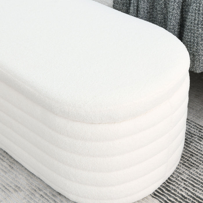 Welike Length Storage Ottoman Bench Upholstered Fabric Storage Bench End Of Bed Stool With Safety Hinge For Bedroom, Living Room, Entryway, White Teddy