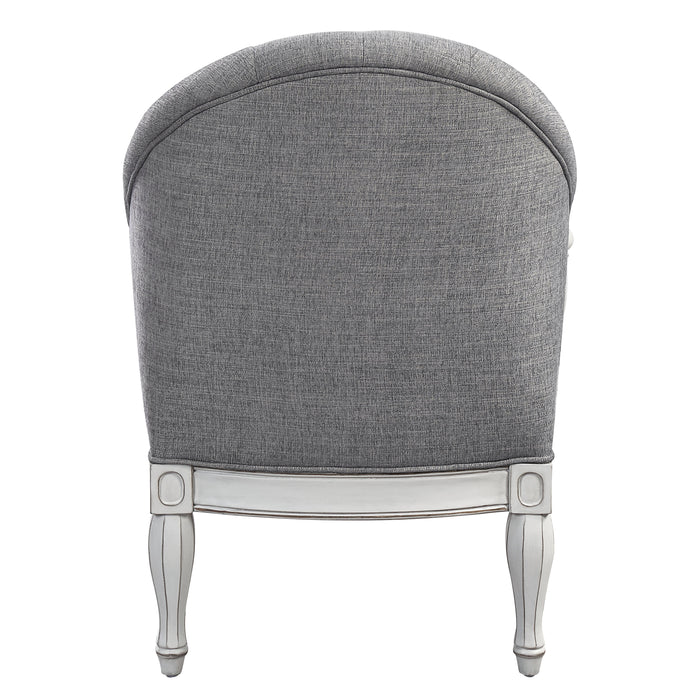 Acme Florian Chair, Gray Fabric & Antique White Finish