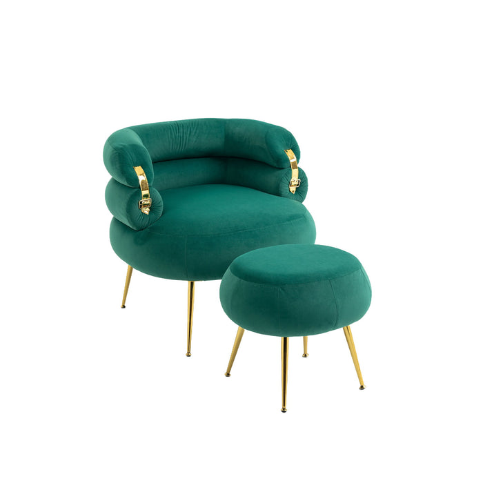 Coolmore Velvet Accent Chair Modern Upholstered Armchair Tufted Chair With Metal Frame - Green
