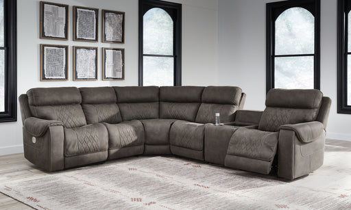 Hoopster - Gunmetal - Zero Wall Power Recliner With Console 6 Pc Sectional Unique Piece Furniture