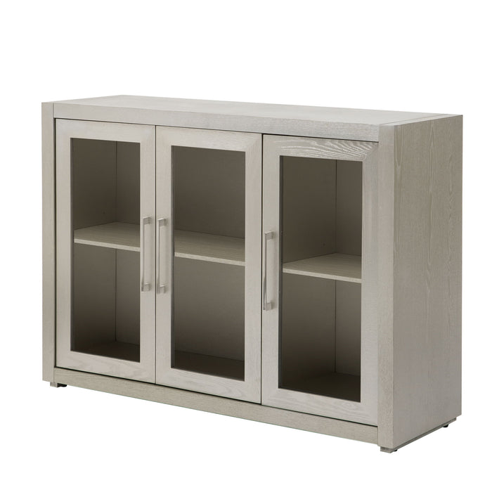 U-Style Wood Storage Cabinet With Tempered Glass Doors And Adjustable Shelf, Suitable For Living Room