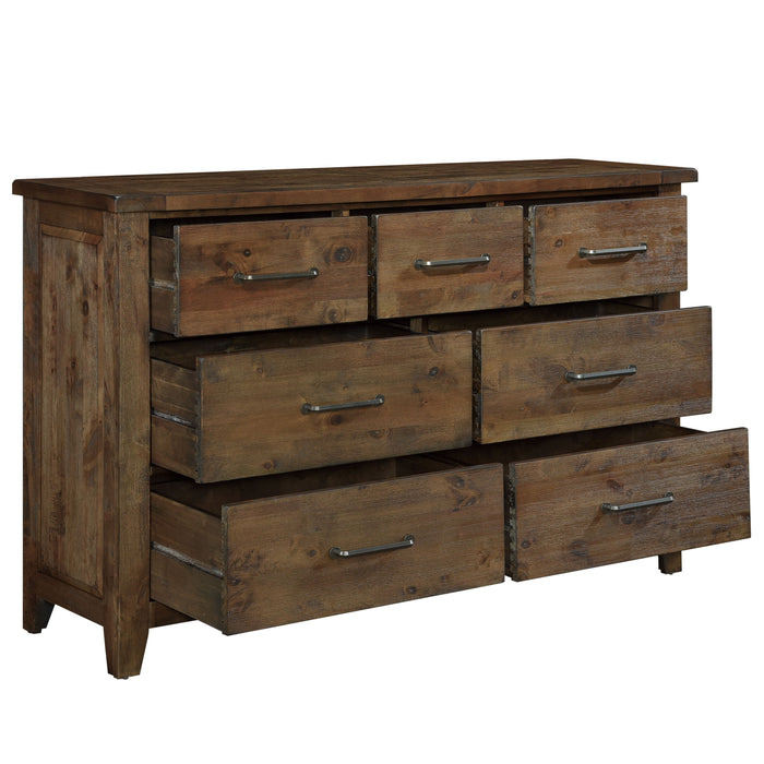 Classic Burnished Brown Dresser 1 Piece Solid Rubberwood 7 Drawers Transitional Design Bedroom Furniture Rustic Look