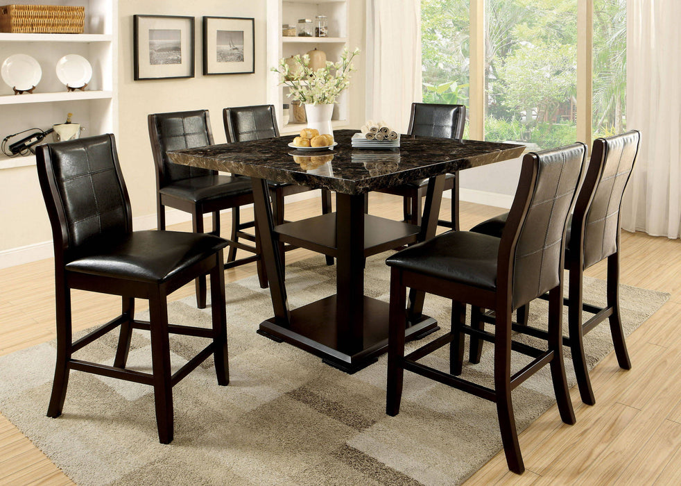 Transitional Dining Room Counter Height Chairs (Set of 2) Pieces High Chairs Only Brown Cherry Unique Curved Back Espresso Leatherette Padded Seat