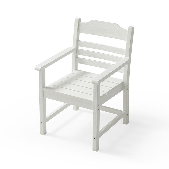 Patio Dining Chair With Armset (Set of 2), Pure White With Imitation Wood Grain Wexture, Hips Material